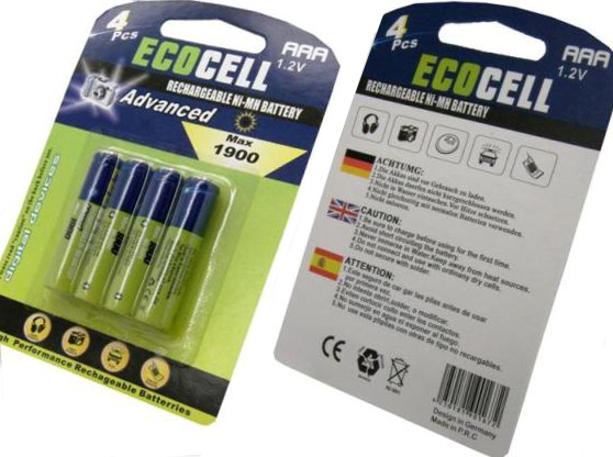 EcoCell 1900mAh Ni-MH Akku AAA 4er Blister